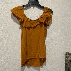 OLD NAVY | COTTON CAMEL FLOUNCE BOHO RUFFLE OFF THE SHOULDER TOP size small